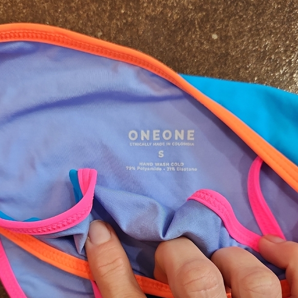 🔥OneOne🔥 Vibrant Blue Bikini with Pink and Orange Trim - Picture 2 of 6